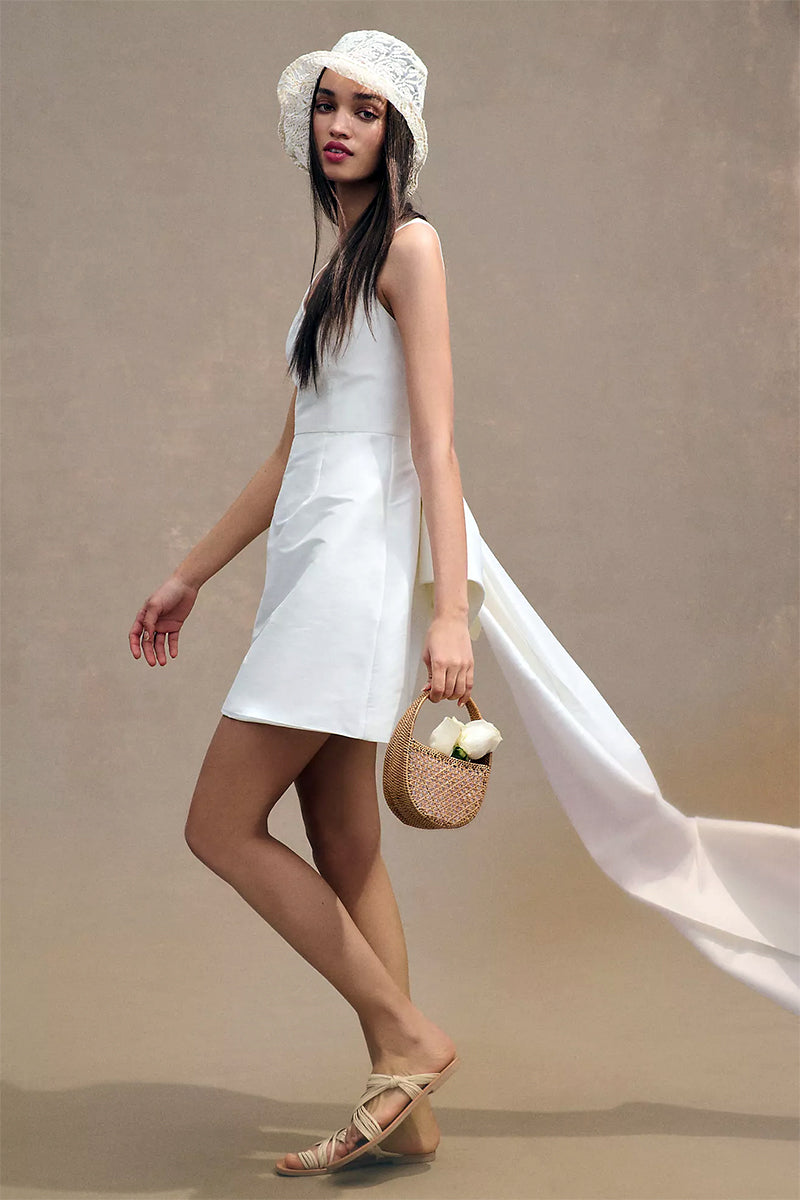 Everlasting Fantasy Satin Wedding Mini Dress | Jewelclues | #color_white