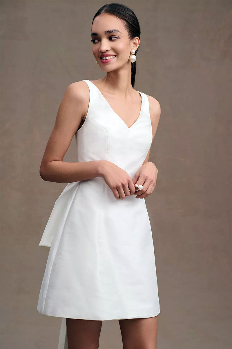Everlasting Fantasy Satin Wedding Mini Dress | Jewelclues | #color_white