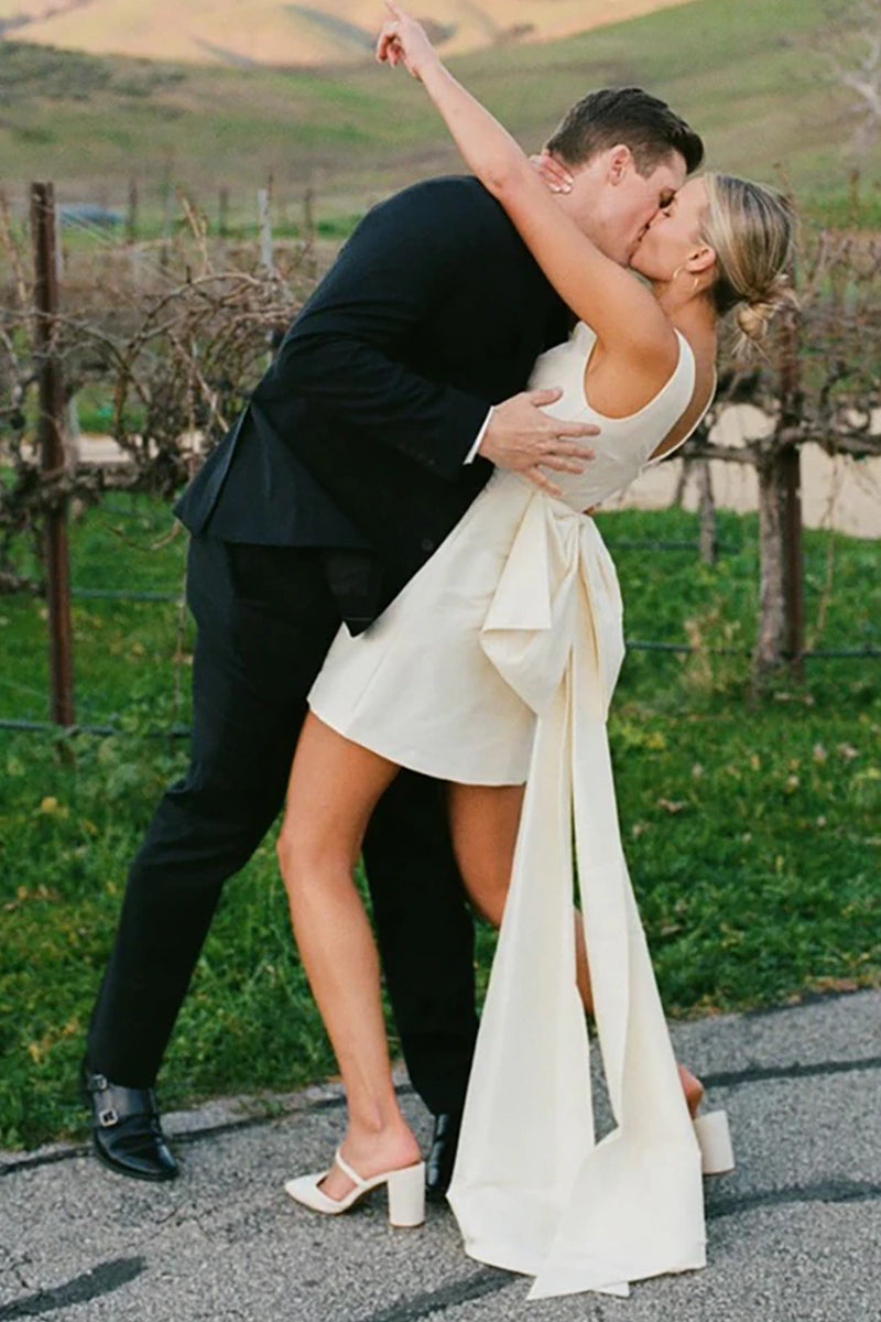 Everlasting Fantasy Satin Wedding Mini Dress | Jewelclues | #color_ivory