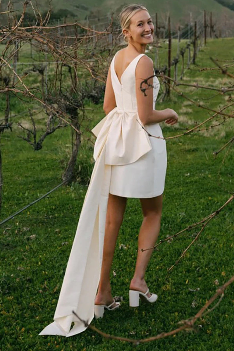 Everlasting Fantasy Satin Wedding Mini Dress | Jewelclues | #color_ivory