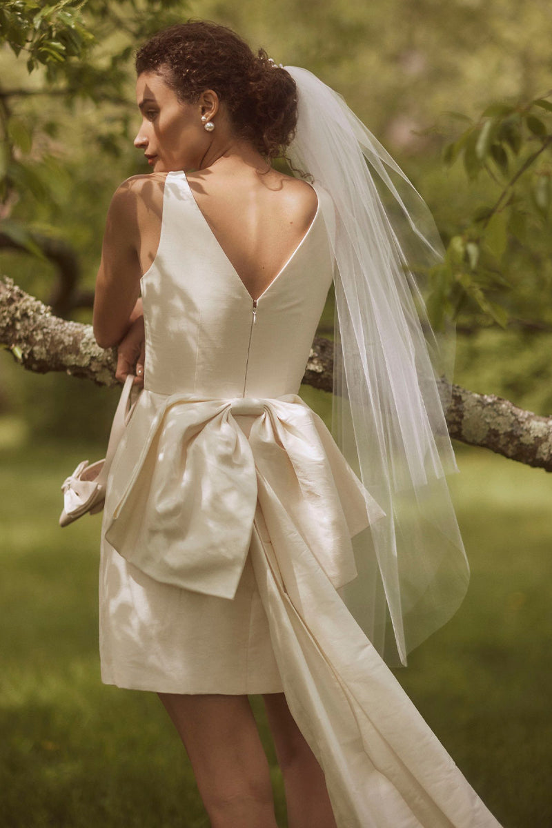 Everlasting Fantasy Satin Wedding Mini Dress | Jewelclues | #color_ivory