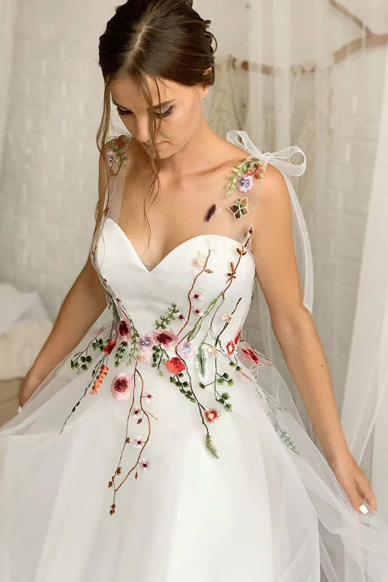 Everlasting Promise White Tie-Strap Wedding Dress | Jewelclues