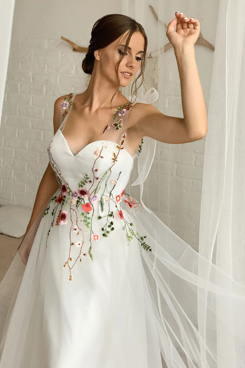 Everlasting Promise White Tie-Strap Wedding Dress | Jewelclues