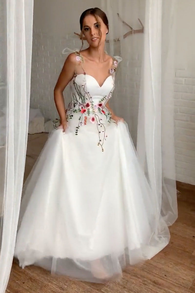 Everlasting Promise White Tie-Strap Wedding Dress | Jewelclues