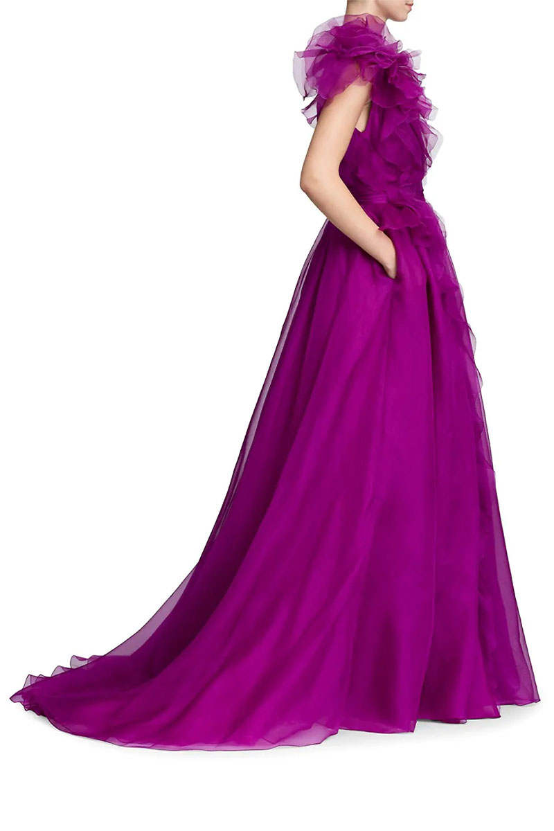 Extravagance Purple Ruffled Evening Dress | Jewelclues