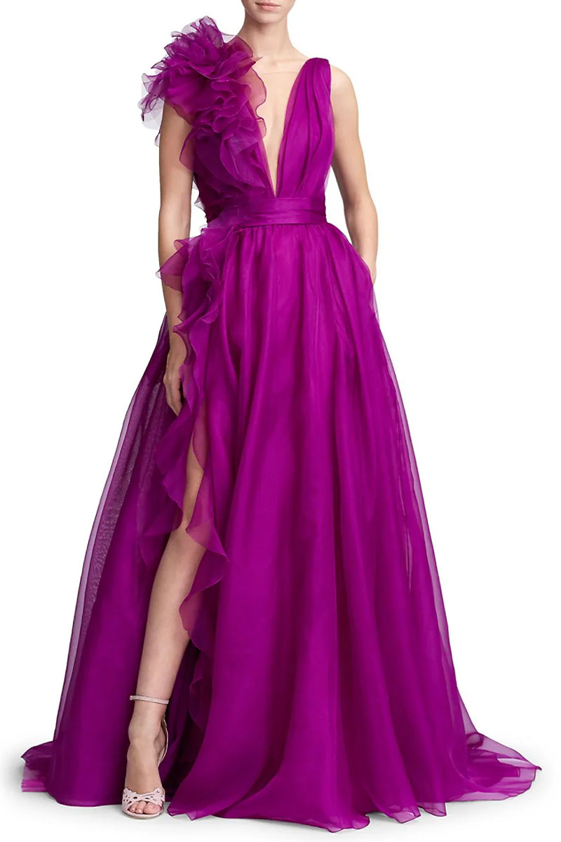 Extravagance Purple Ruffled Evening Dress | Jewelclues