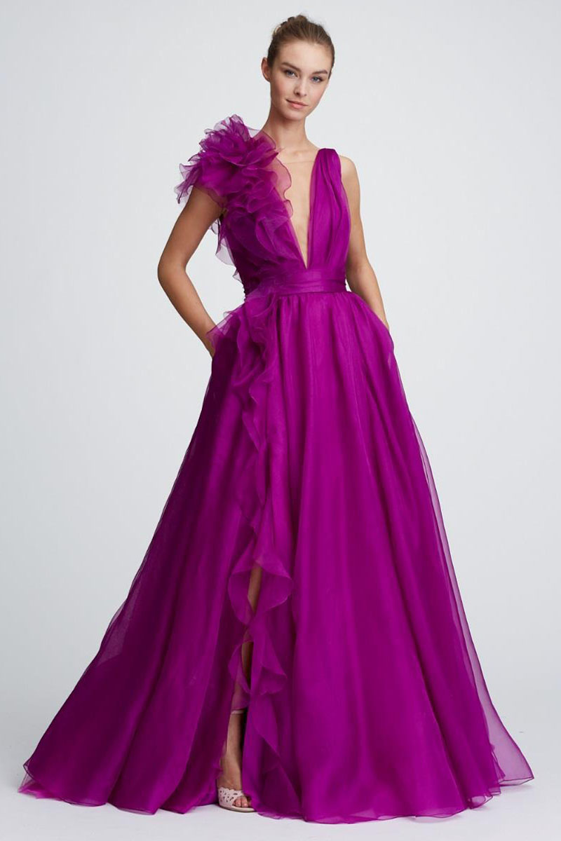 Extravagance Purple Ruffled Evening Dress | Jewelclues