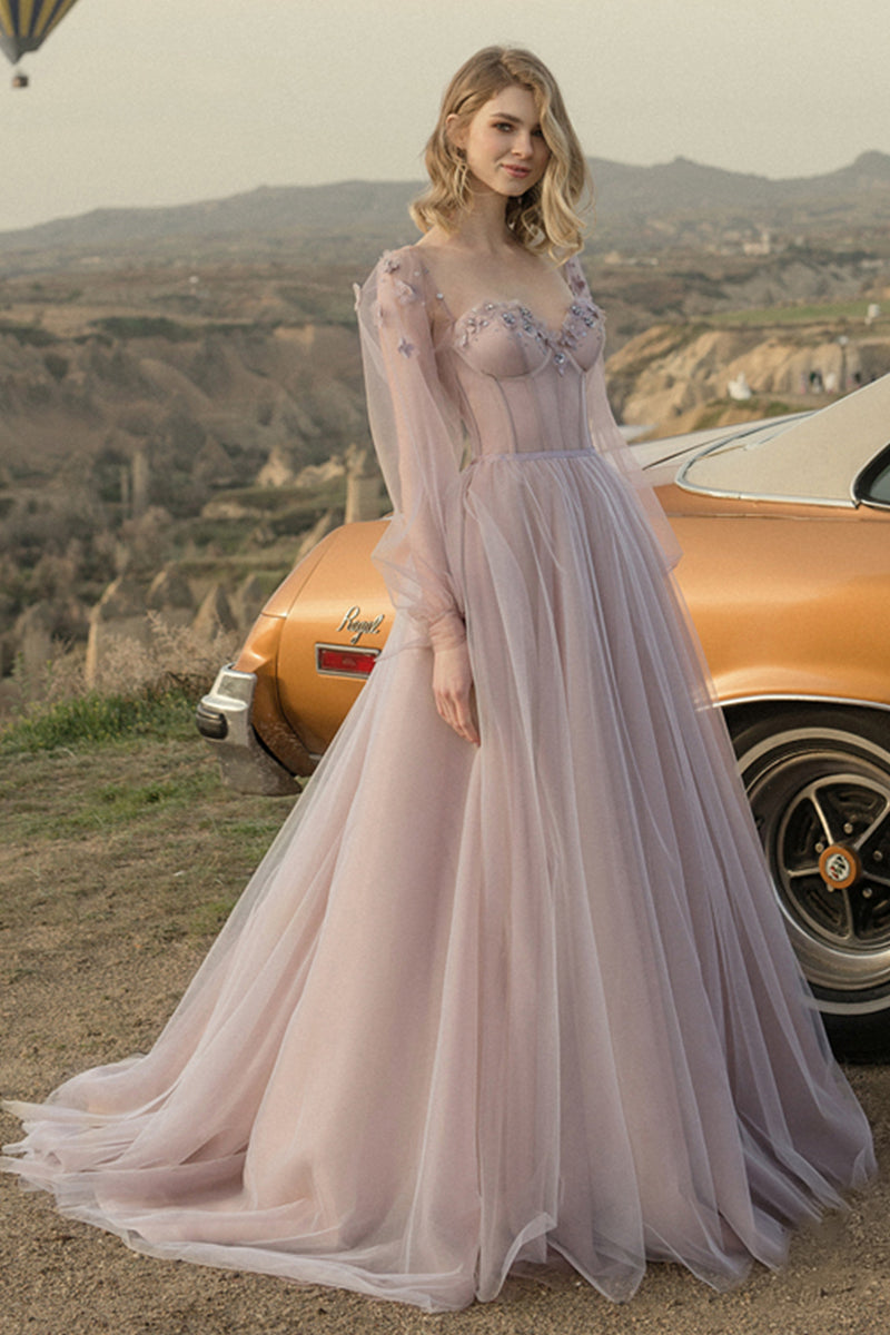 Fairy Tale Lilac Long Sleeve Tulle Maxi Dress | Jewelclues