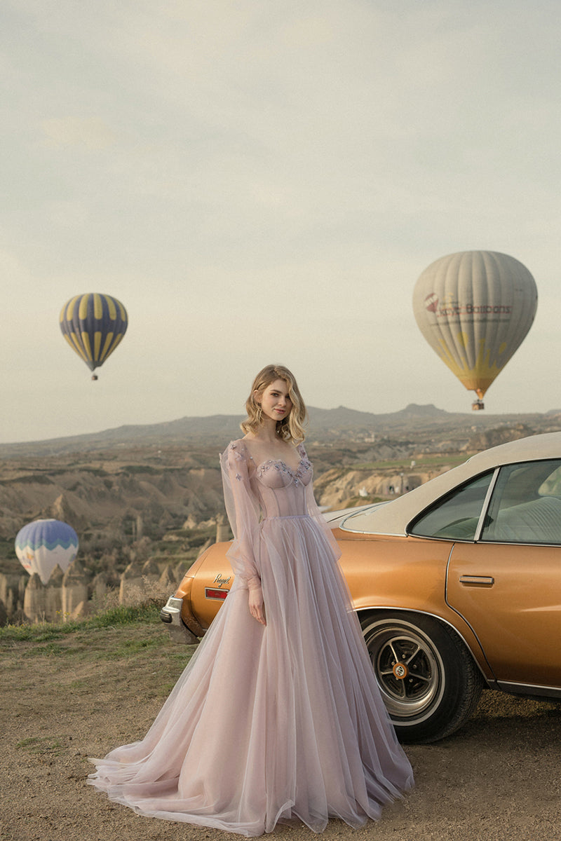 Fairy Tale Lilac Long Sleeve Tulle Maxi Dress | Jewelclues