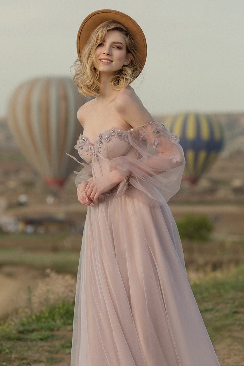 Fairy Tale Lilac Long Sleeve Tulle Maxi Dress | Jewelclues