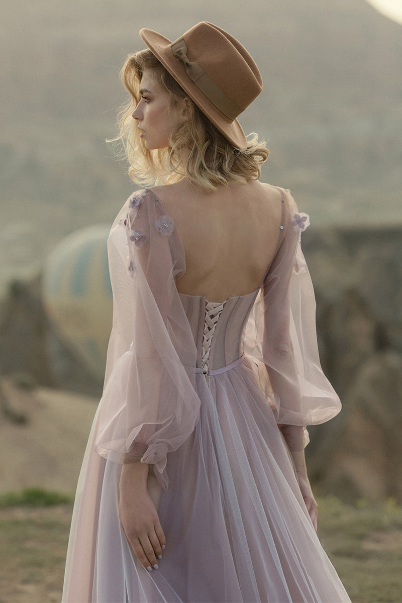 Fairy Tale Lilac Long Sleeve Tulle Maxi Dress | Jewelclues