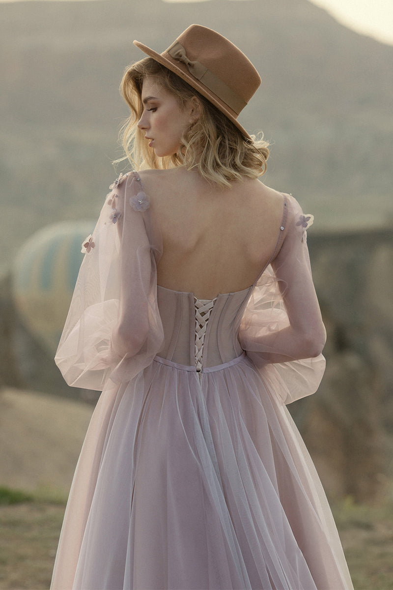 Fairy Tale Lilac Long Sleeve Tulle Maxi Dress | Jewelclues