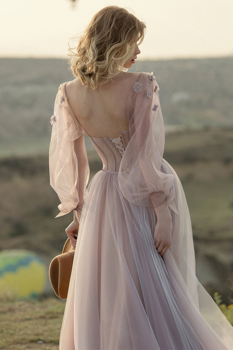Fairy Tale Lilac Long Sleeve Tulle Maxi Dress | Jewelclues