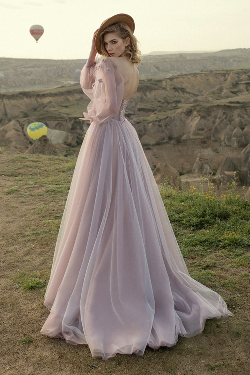 Fairy Tale Lilac Long Sleeve Tulle Maxi Dress | Jewelclues