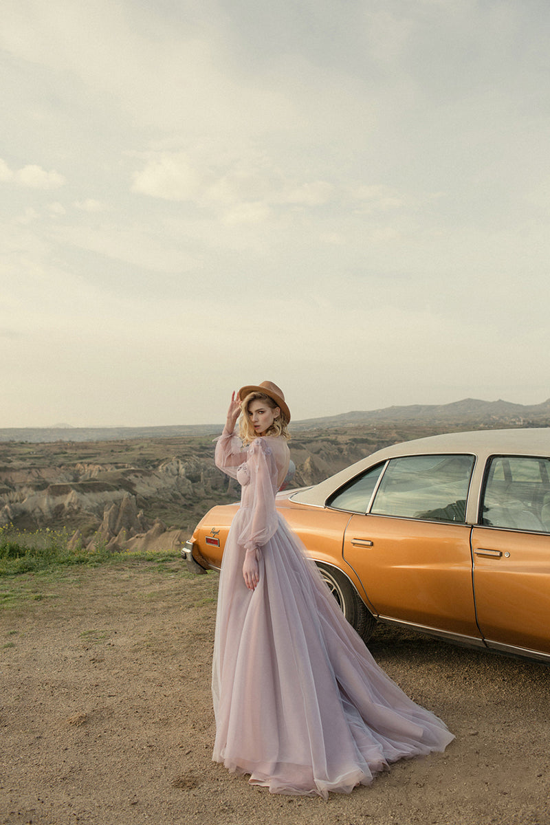Fairy Tale Lilac Long Sleeve Tulle Maxi Dress | Jewelclues