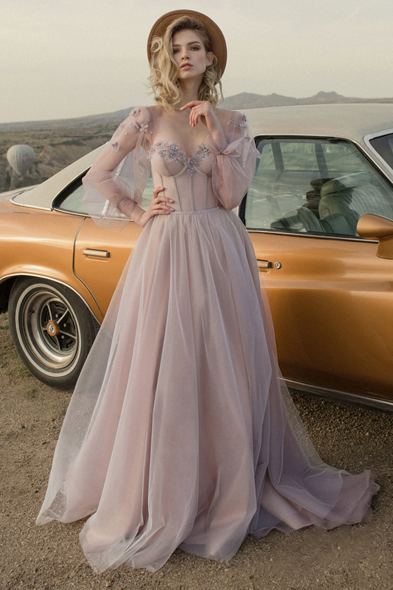 Fairy Tale Lilac Long Sleeve Tulle Maxi Dress | Jewelclues