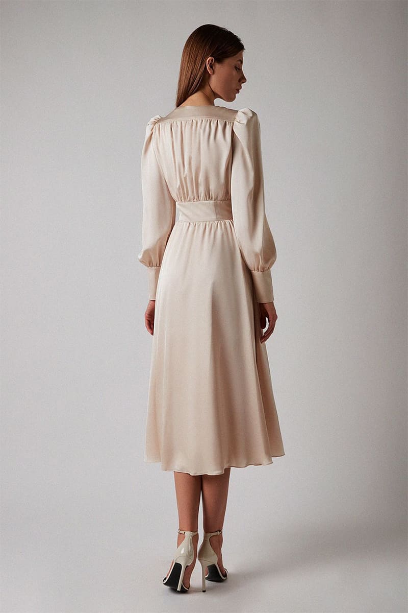 Follow Me Spring Bishop Midi Dress - Jewelclues | #color_beige