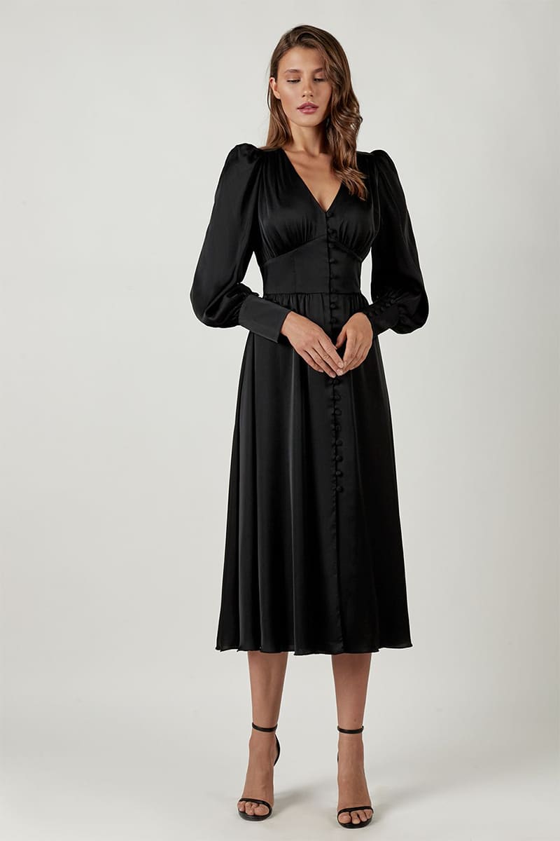 Follow Me Spring Bishop Midi Dress - Jewelclues | #color_black