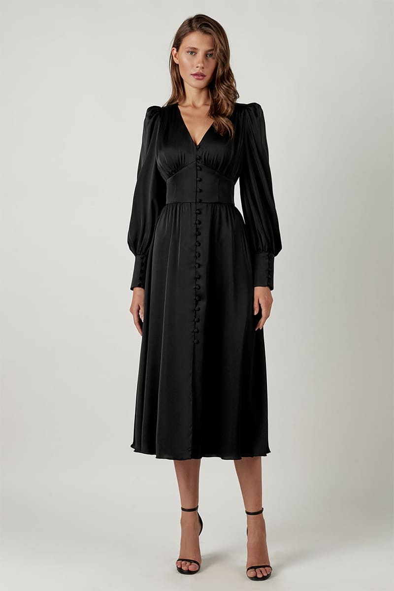 Follow Me Spring Bishop Midi Dress - Jewelclues | #color_black