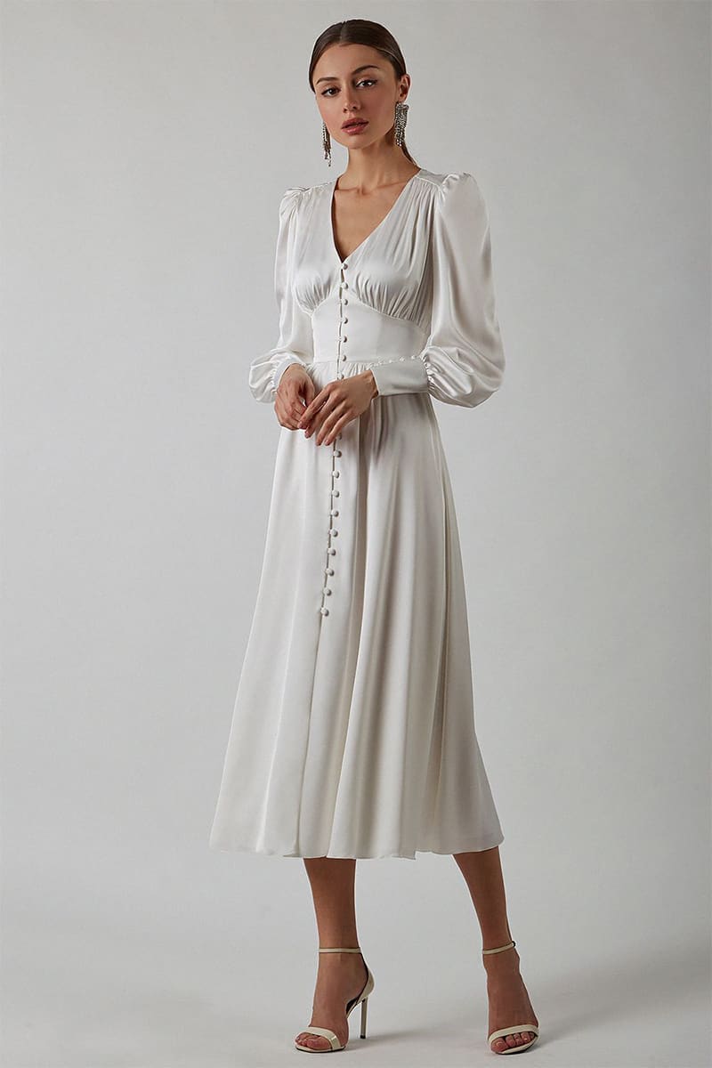 Follow Me Spring Bishop Midi Dress - Jewelclues | #color_white