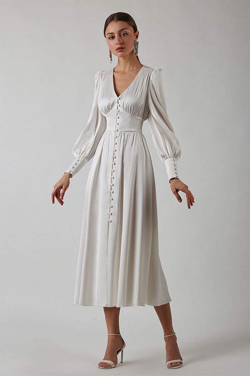 Follow Me Spring Bishop Midi Dress - Jewelclues | #color_white