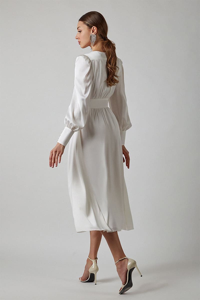 Follow Me Spring Bishop Midi Dress - Jewelclues | #color_white