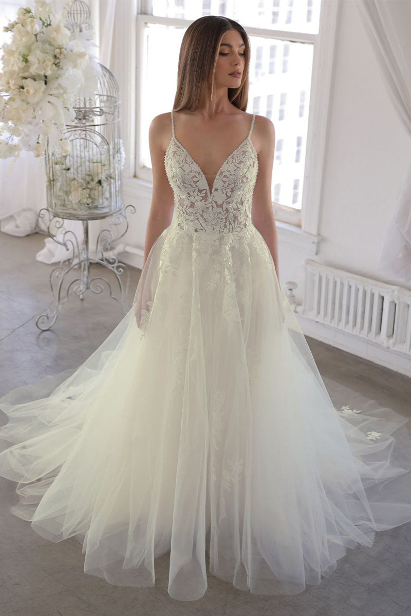 Forever Fairytale Ethereal Lace Wedding Dress | Jewelclues | #color_ivory