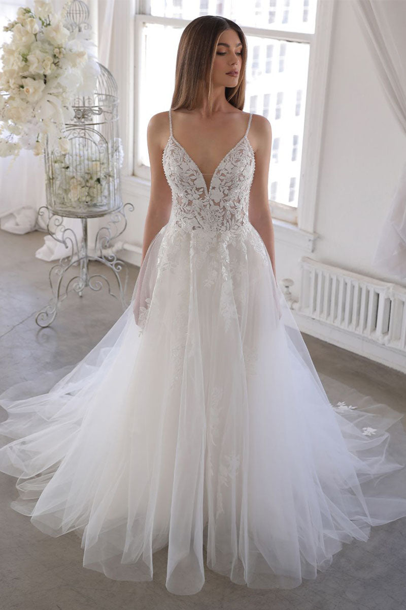 Forever Fairytale Ethereal Lace Wedding Dress | Jewelclues | #color_white