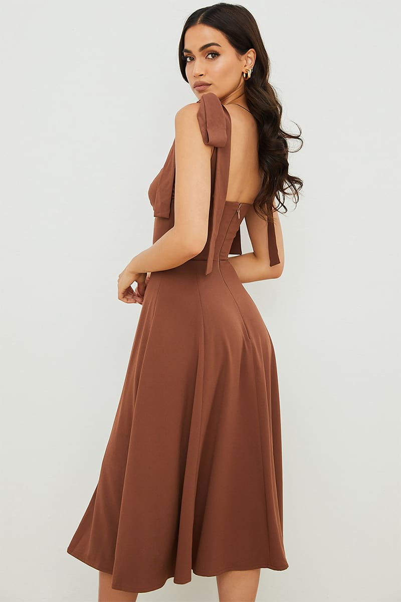 Full Heart Tie-Strap Midi Dress | Jewelclues | #color_brown