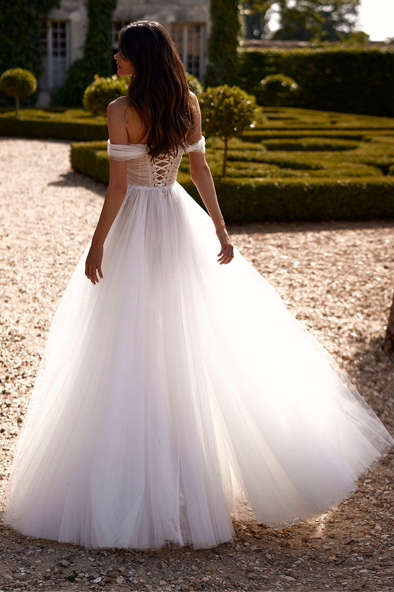 Galina Off-the-Shoulder A-Line Wedding Dress | Jewelclues