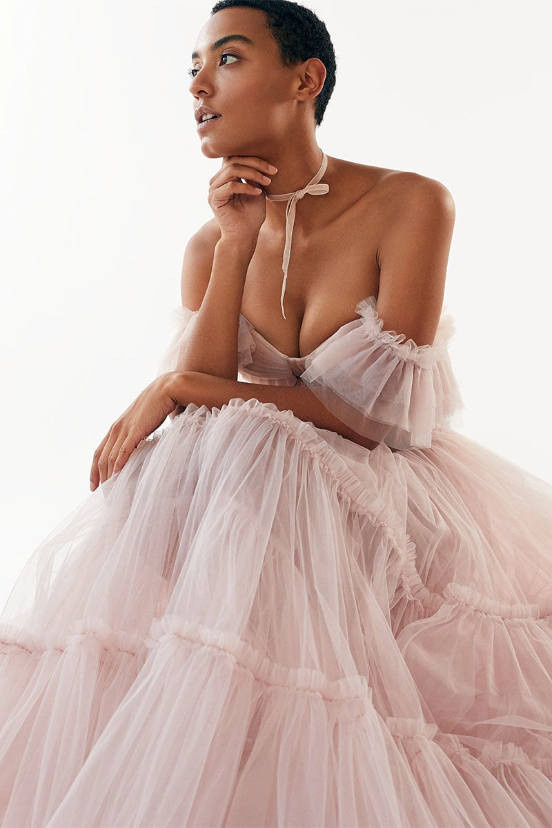 Geisha Bustier Tulle Midi Dress | Jewelclues | #color_blush
