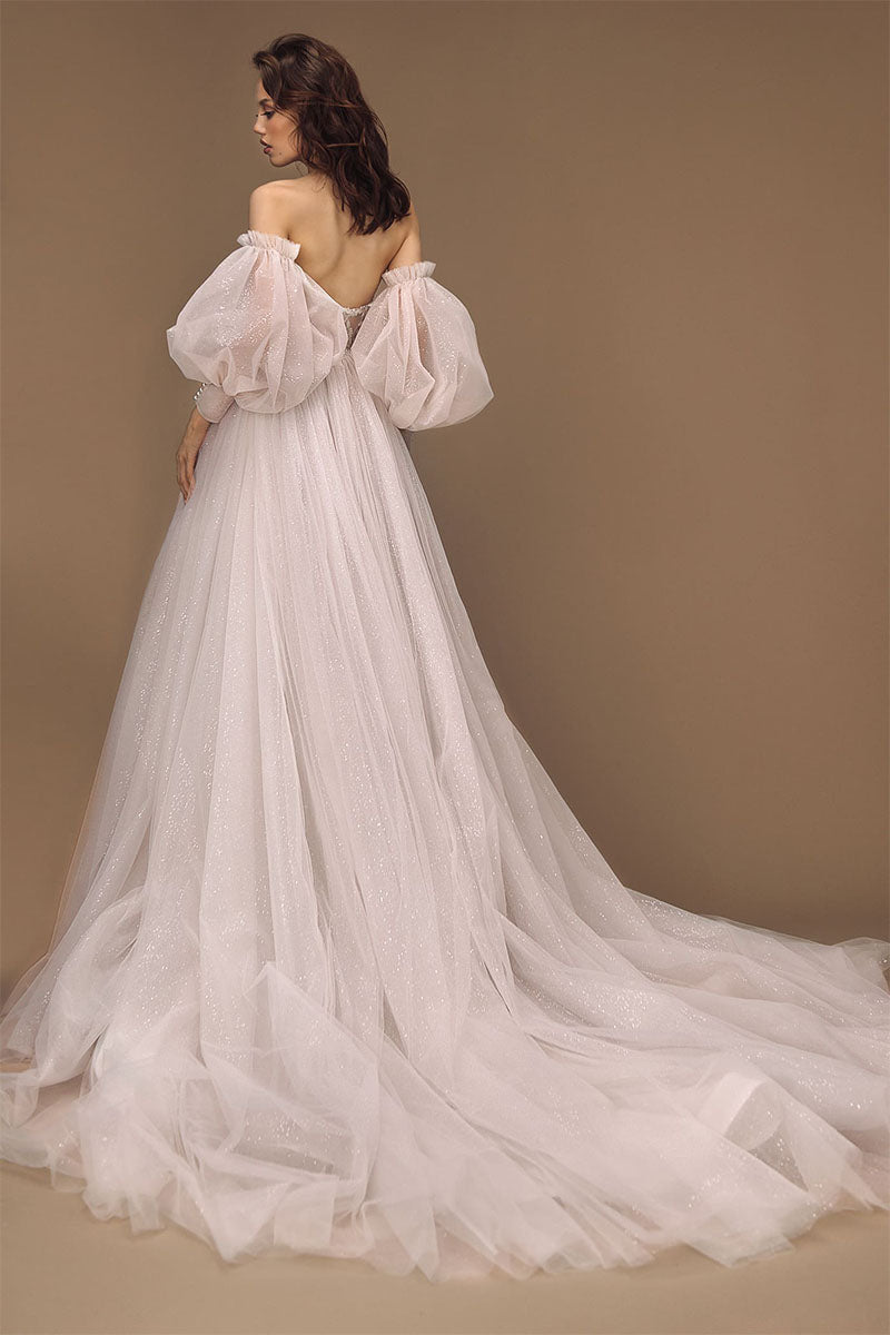 Hearst Removable Sleeves Embroidered Tulle Wedding Dress | Jewelclues | #color_dusty pink