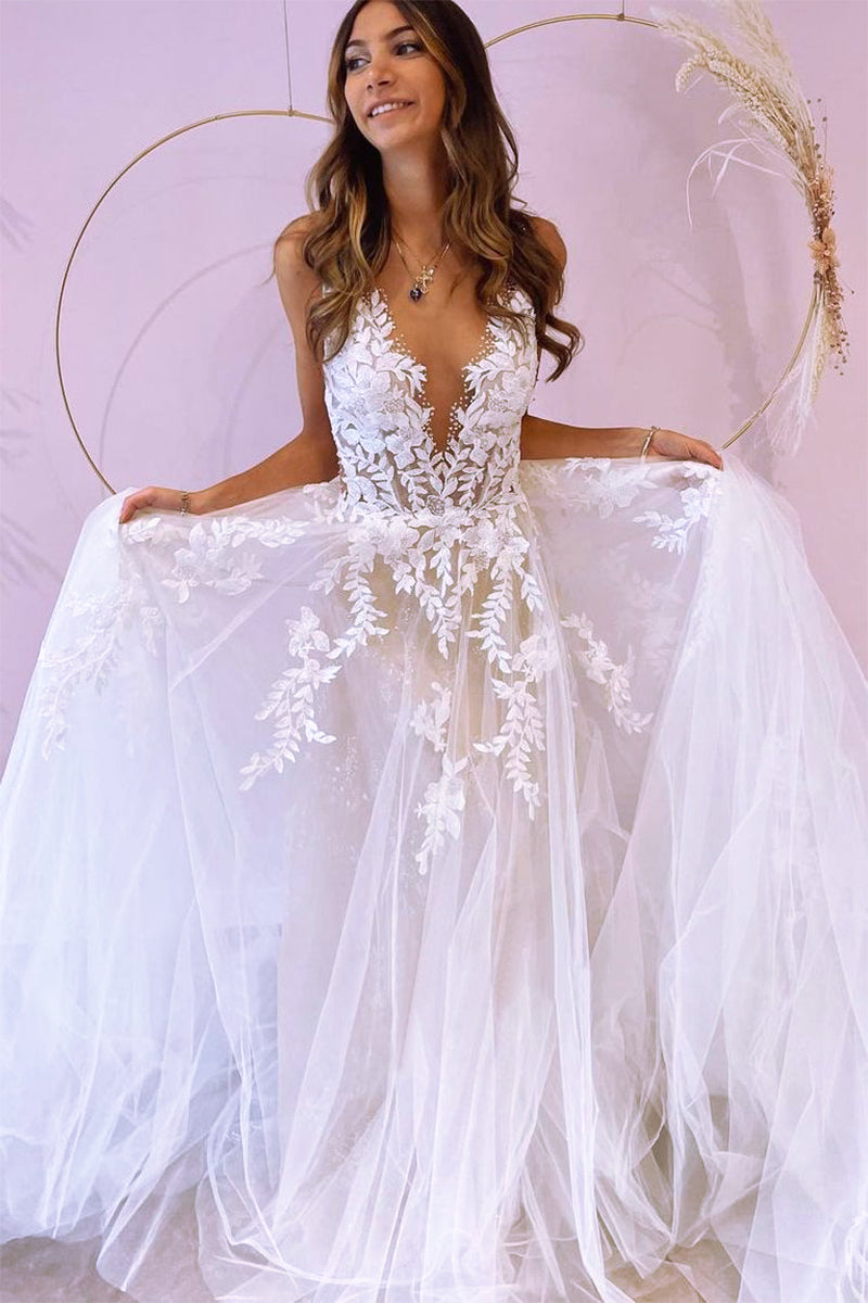 Heavenly Love A-Line Backless Wedding Dress | Jewelclues | #color_white