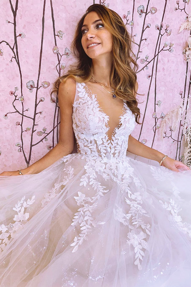 Heavenly Love A-Line Backless Wedding Dress | Jewelclues | #color_white