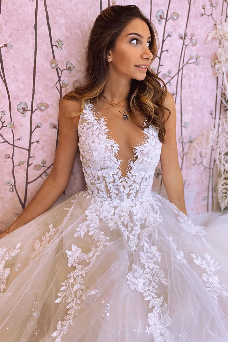 Heavenly Love A-Line Backless Wedding Dress | Jewelclues | #color_white