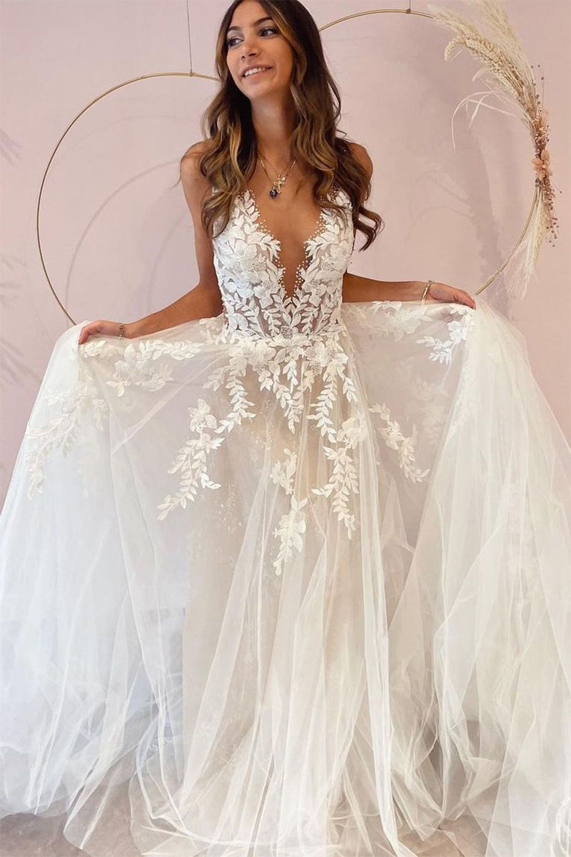 Heavenly Love A-Line Backless Wedding Dress | Jewelclues | #color_ivory