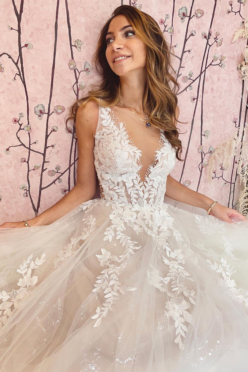 Heavenly Love A-Line Backless Wedding Dress | Jewelclues | #color_ivory