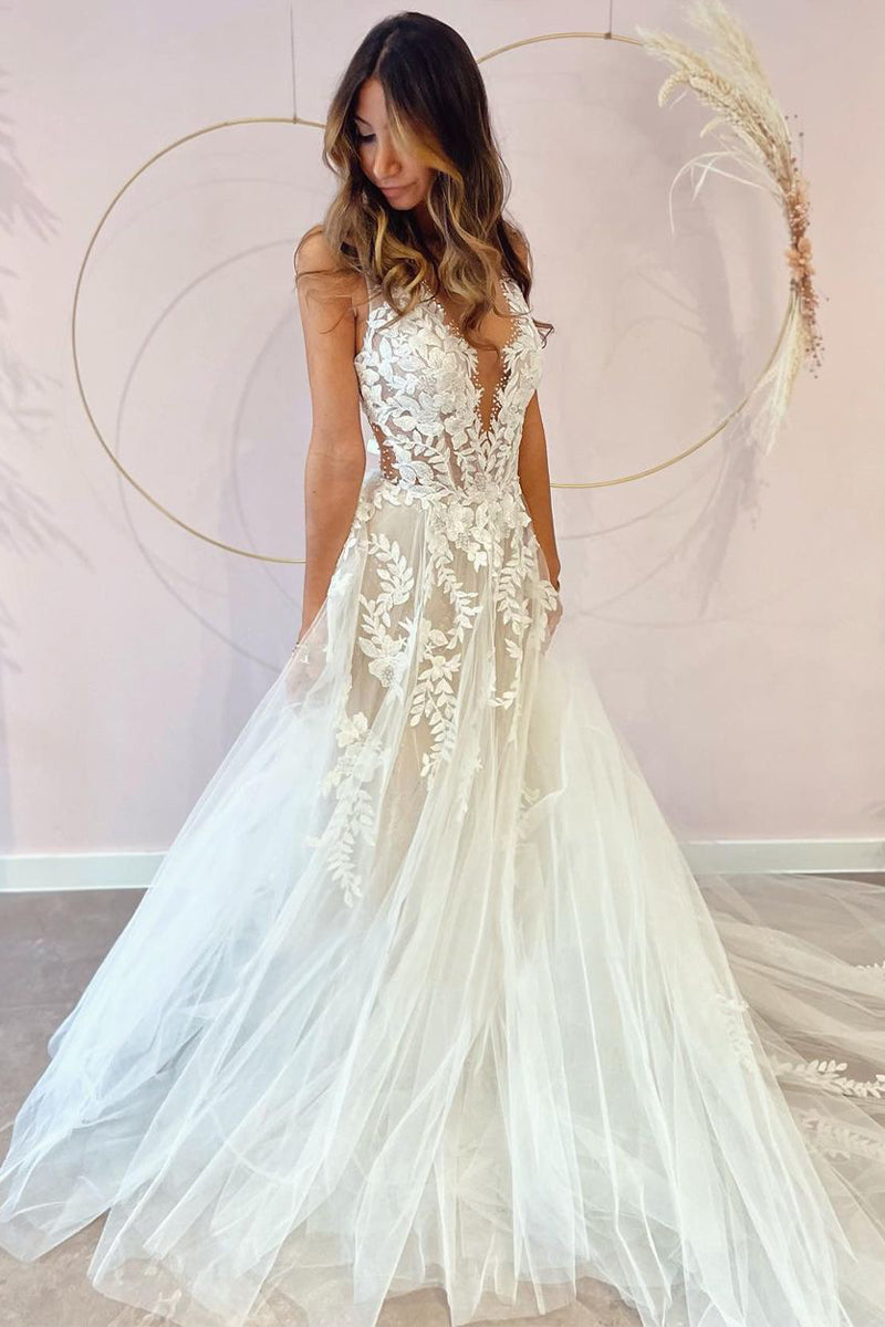 Heavenly Love A-Line Backless Wedding Dress | Jewelclues | #color_ivory