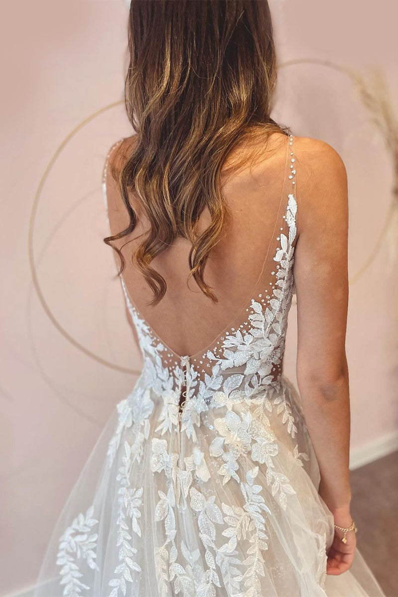 Heavenly Love A-Line Backless Wedding Dress | Jewelclues | #color_ivory