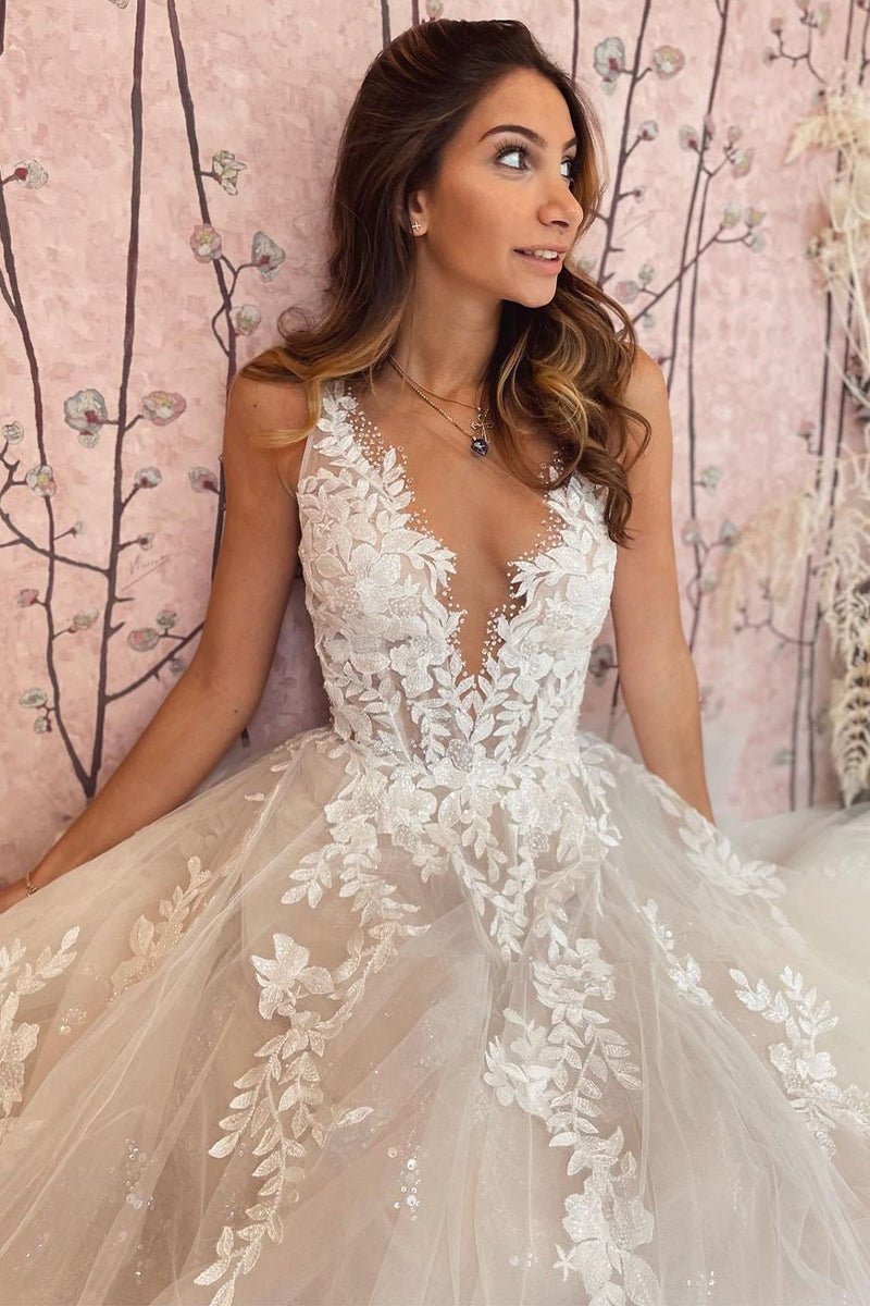 Heavenly Love A-Line Backless Wedding Dress | Jewelclues | #color_ivory