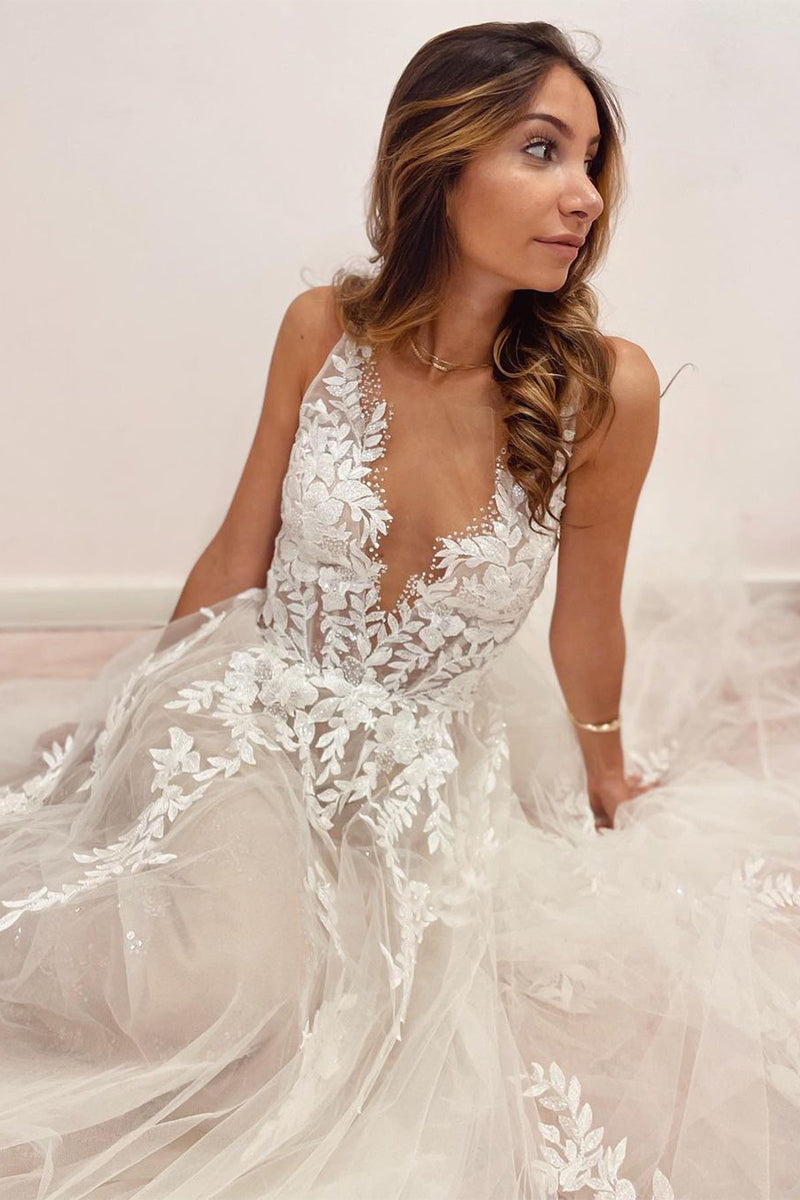 Heavenly Love A-Line Backless Wedding Dress | Jewelclues | #color_ivory