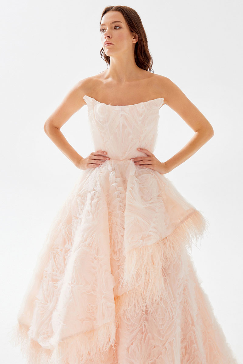 Henri Strapless Feather Trimmed Gown | Jewelclues | #color_champagne pink