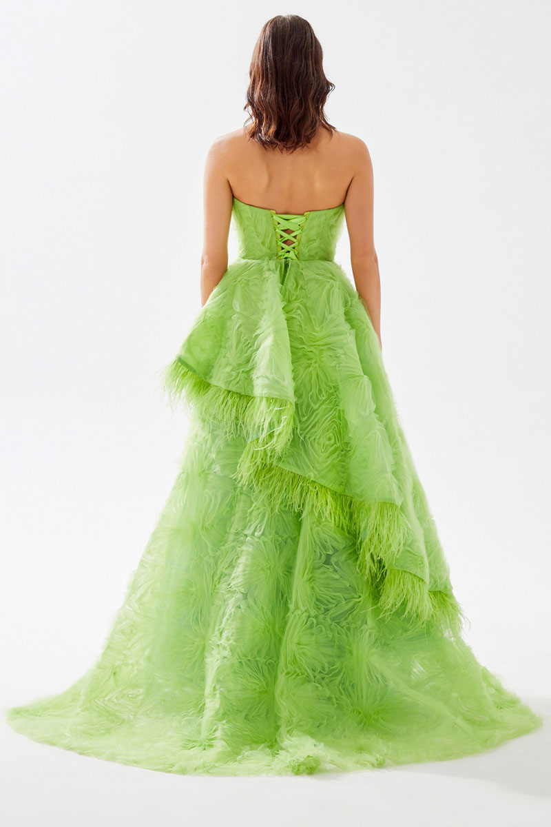 Henri Strapless Feather Trimmed Gown | Jewelclues | #color_lime green
