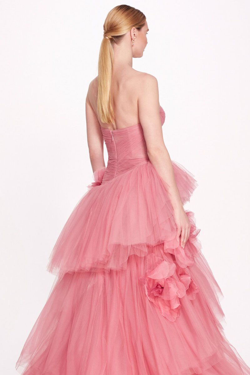 Isabella One-shoulder 3D Floral Soft Tulle Gown | Jewelclues