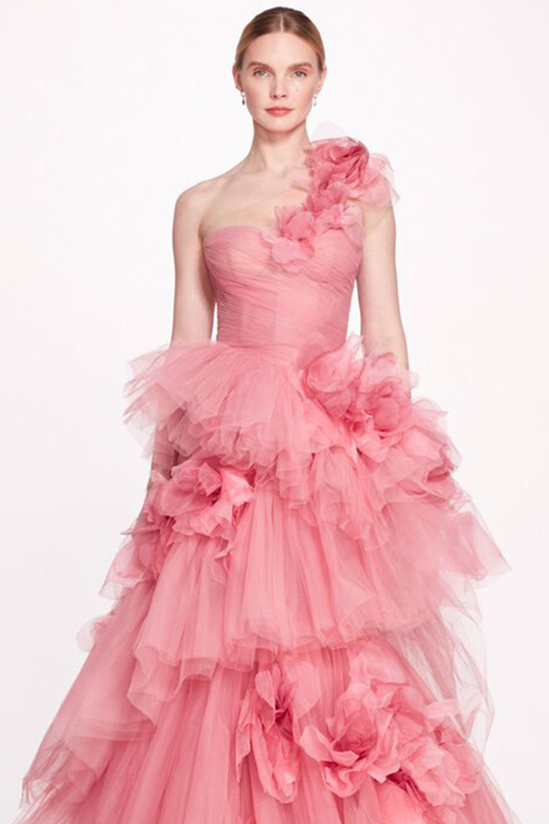 Isabella One-shoulder 3D Floral Soft Tulle Gown | Jewelclues