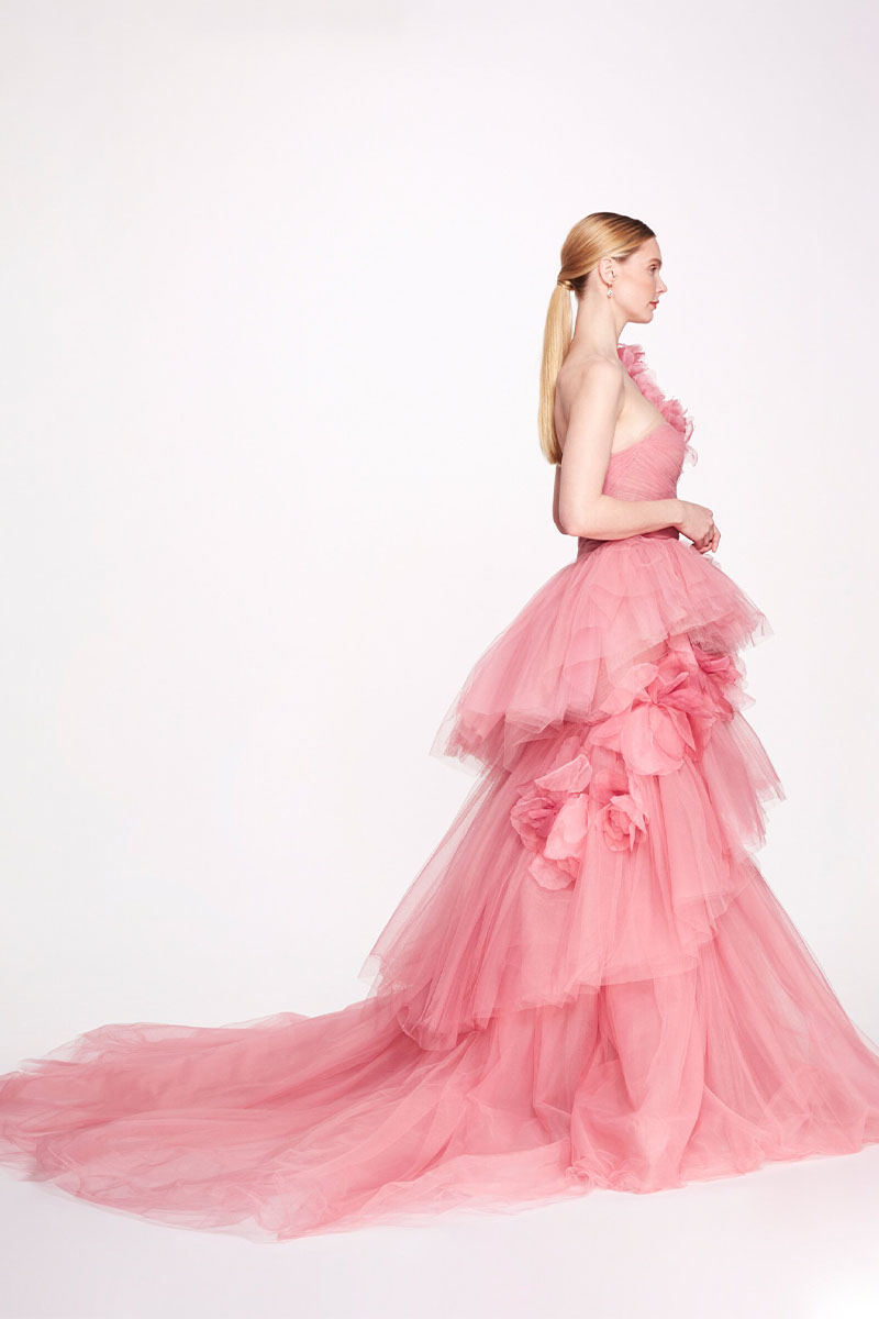 Isabella One-shoulder 3D Floral Soft Tulle Gown | Jewelclues