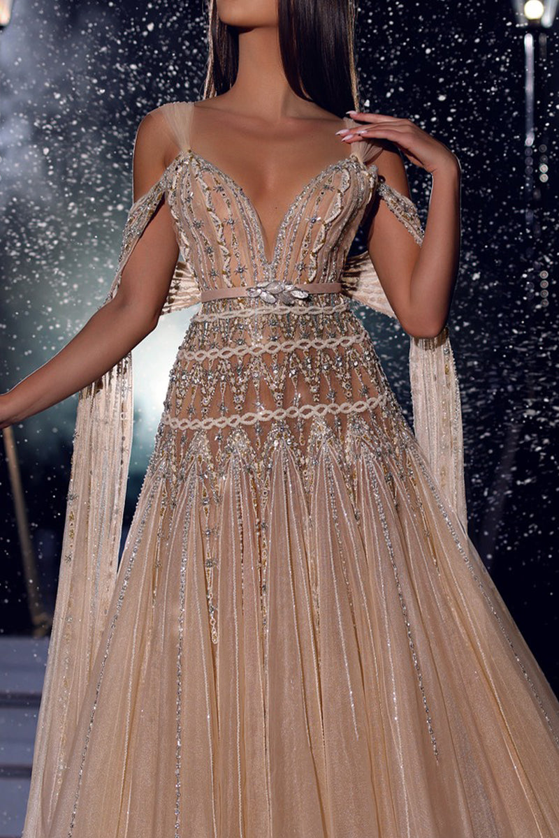 Jasmin Bead-Embellished Tulle Midi Dress | Jewelclues