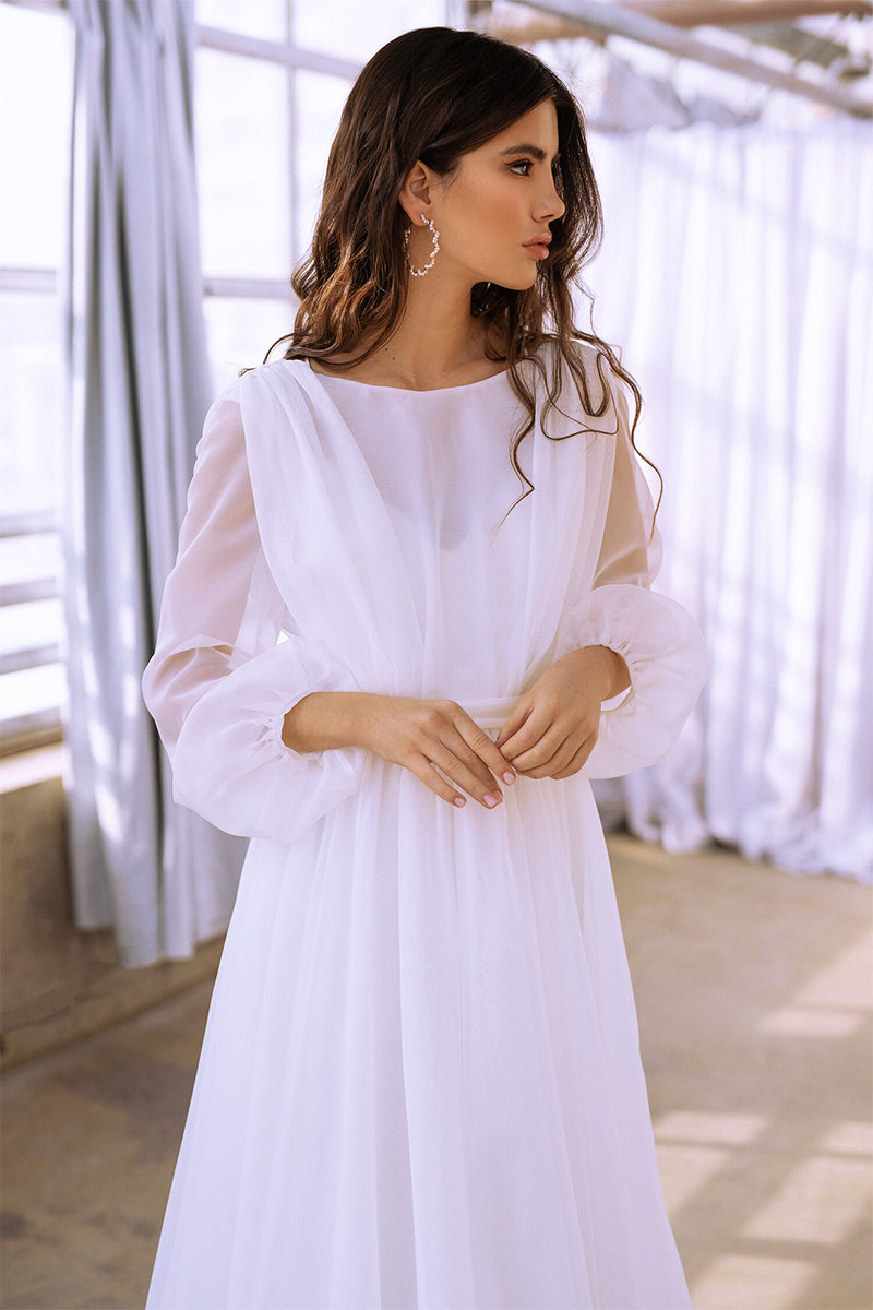 Jasmine Long Sleeve Wedding Gown | Jewelclues | #color_white