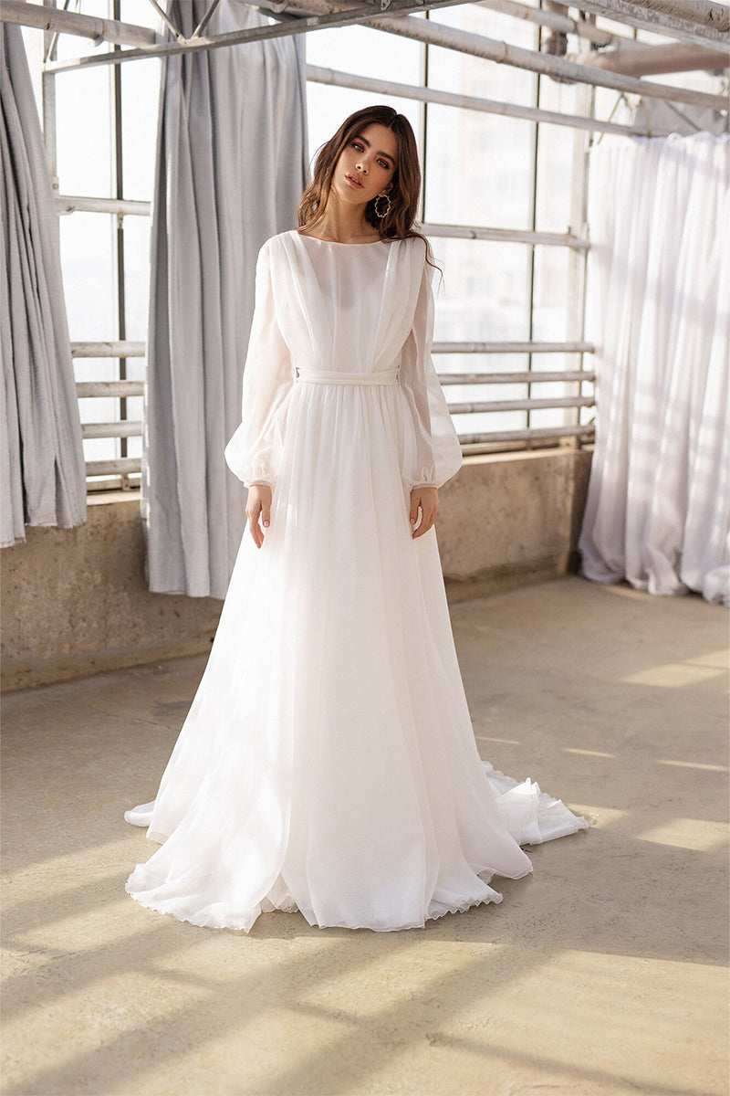 Jasmine Long Sleeve Wedding Gown | Jewelclues | #color_ivory
