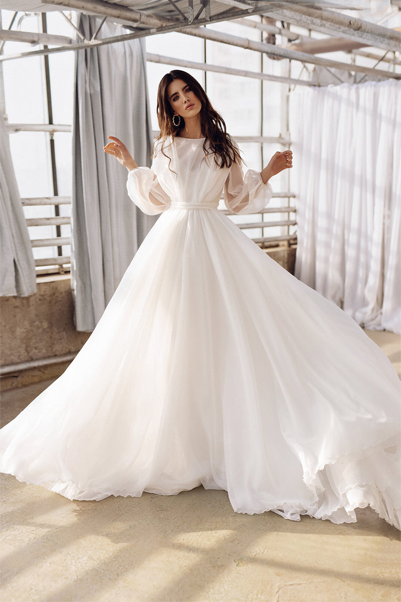 Jasmine Long Sleeve Wedding Gown | Jewelclues | #color_ivory